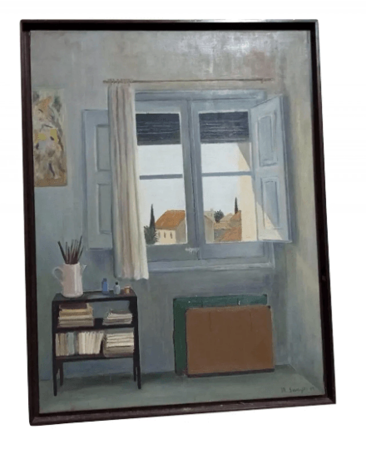 Domestic interior scene, oil on canvas, mid-20th century 1