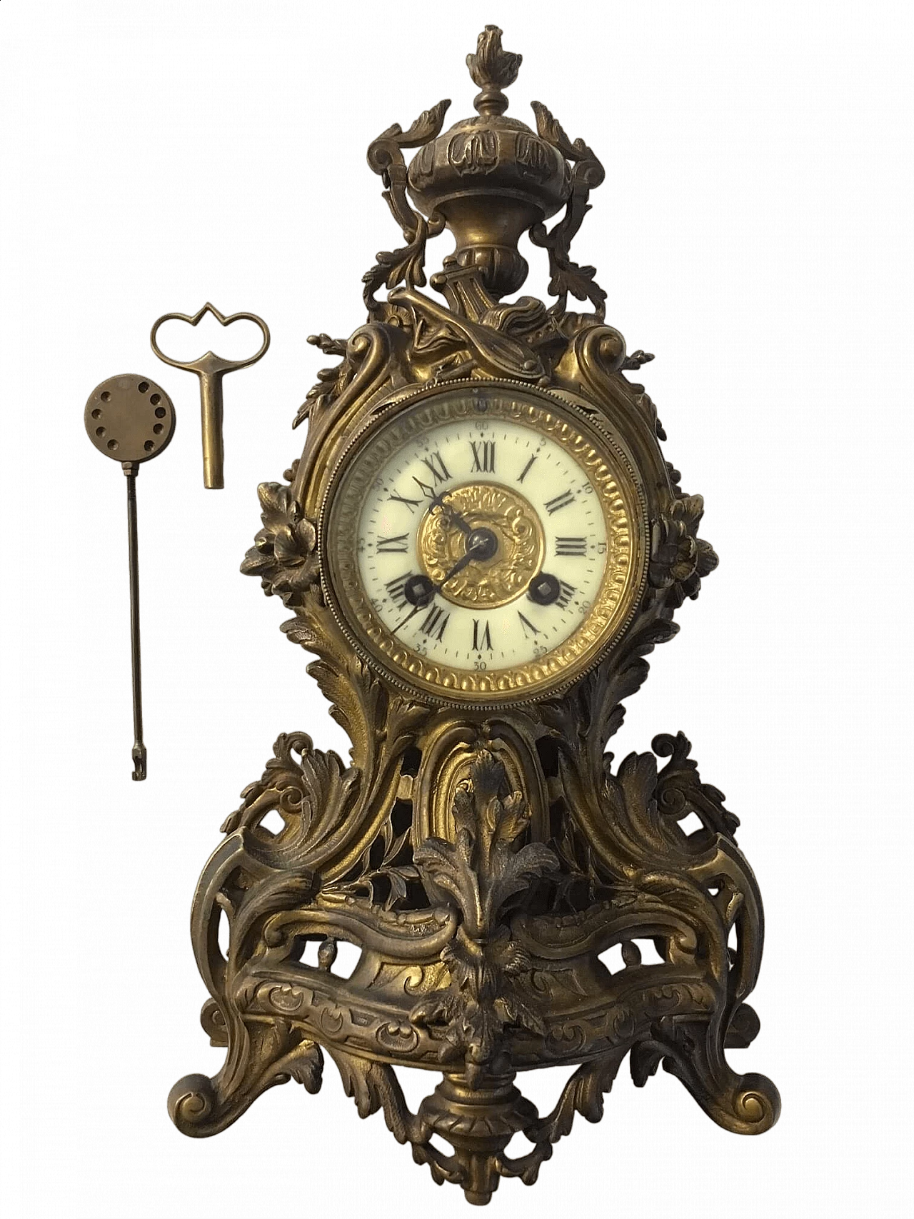 Baroque-style table clock in gilded and chiselled bronze, 1950s 10