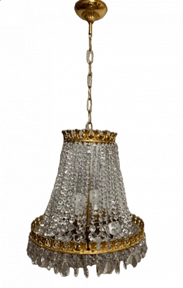 Empire-style chandelier in rock crystal and bronze, 1960s