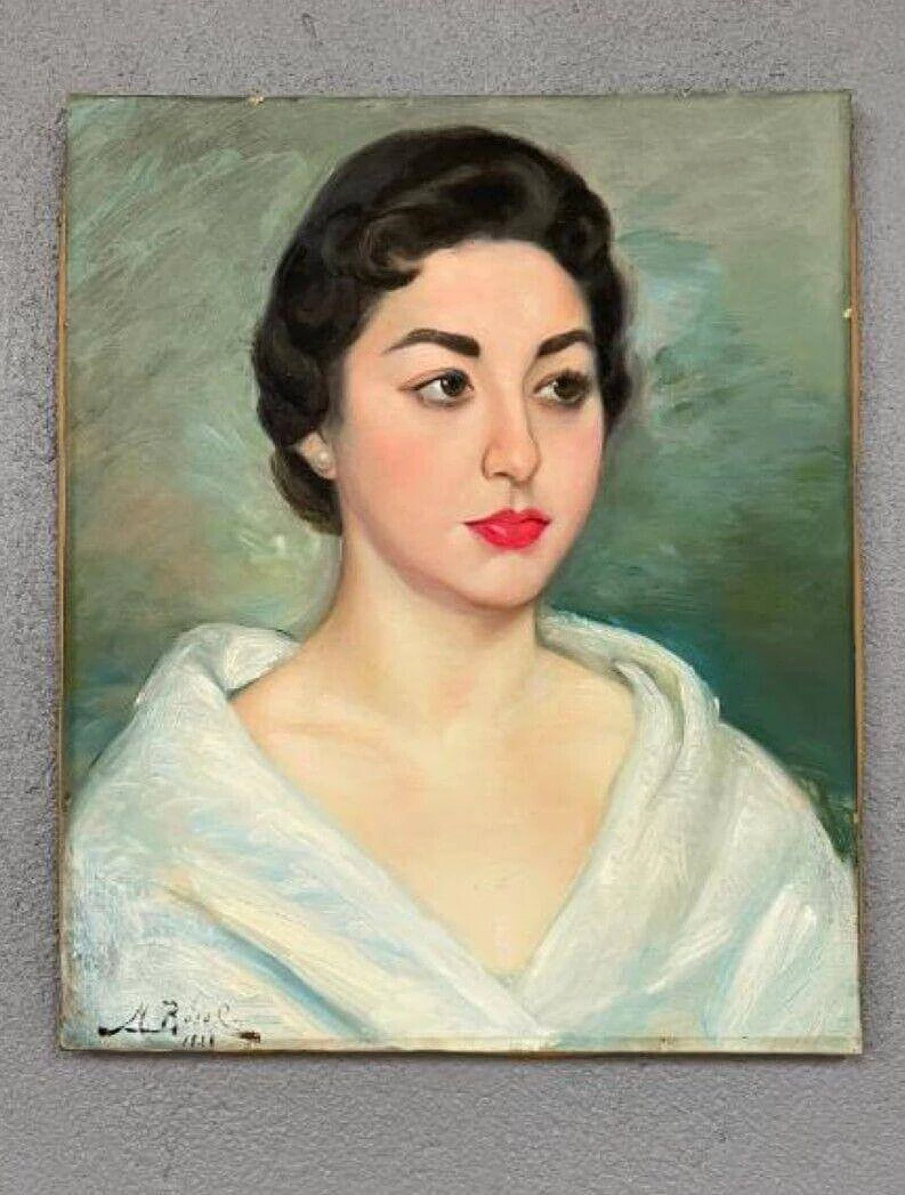 Art Nouveau style female portrait, oil painting on canvas, 1960s 2