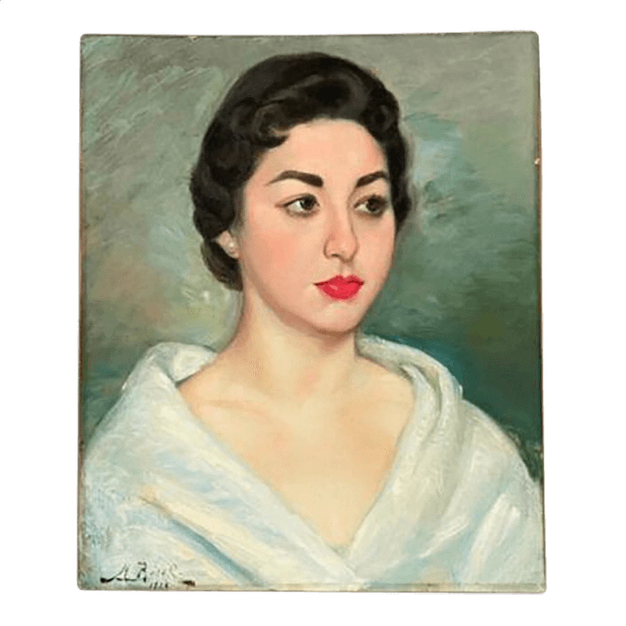 Art Nouveau style female portrait, oil painting on canvas, 1960s 3