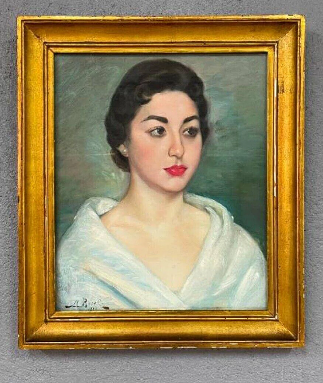 Art Nouveau style female portrait, oil painting on canvas, 1960s 10