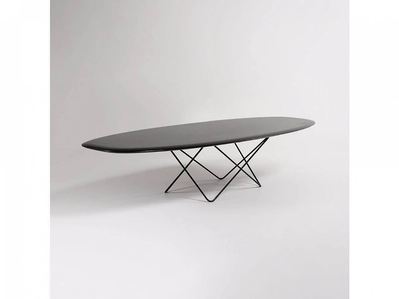 Oval wood and metal table, 1960s 2