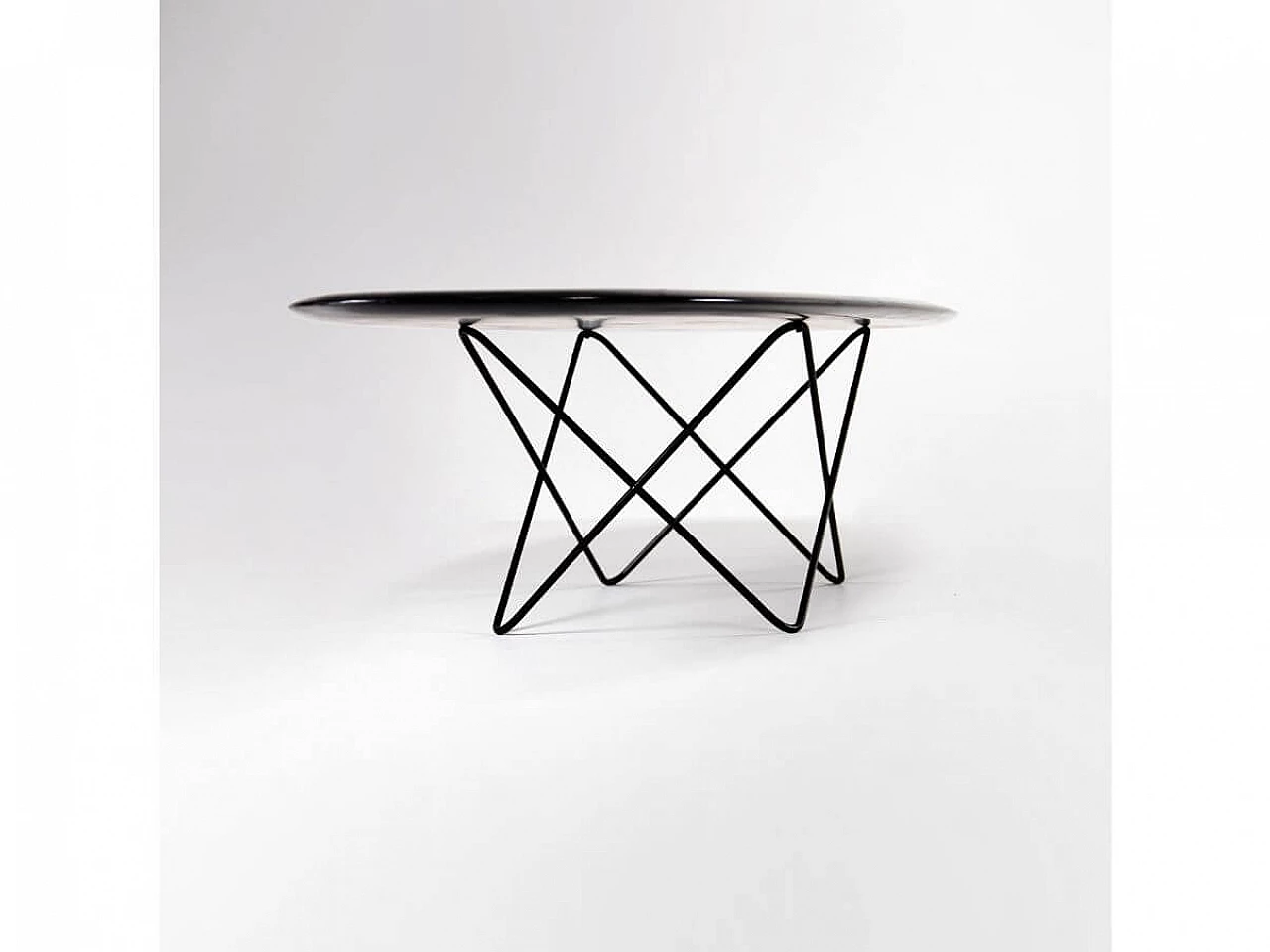 Oval wood and metal table, 1960s 4