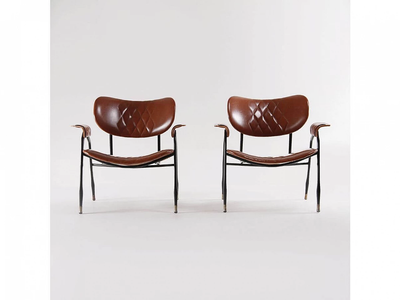 Pair of metal and leatherette armchairs by Gastone Rinaldi for Rima, 1950s 1