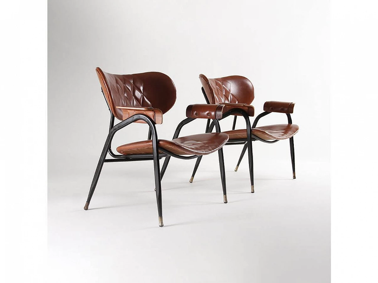 Pair of metal and leatherette armchairs by Gastone Rinaldi for Rima, 1950s 2