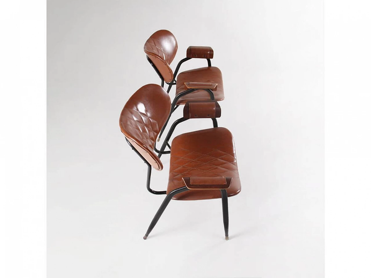 Pair of metal and leatherette armchairs by Gastone Rinaldi for Rima, 1950s 4