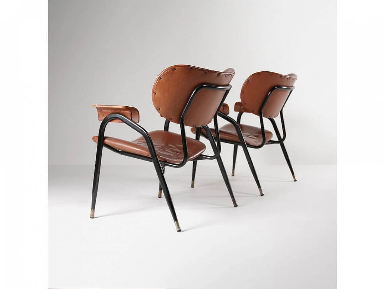 Pair of metal and leatherette armchairs by Gastone Rinaldi for Rima, 1950s 5