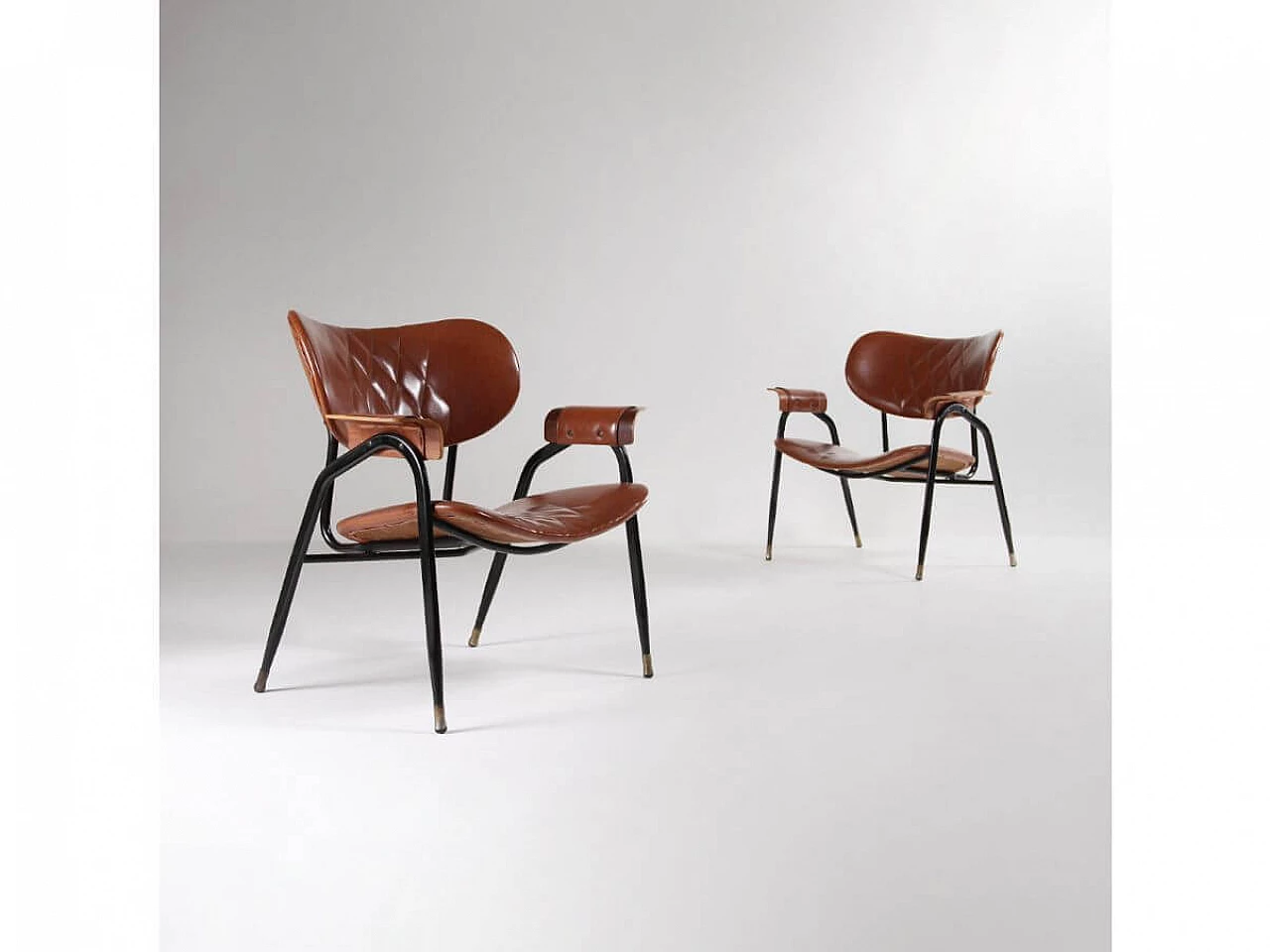 Pair of metal and leatherette armchairs by Gastone Rinaldi for Rima, 1950s 6