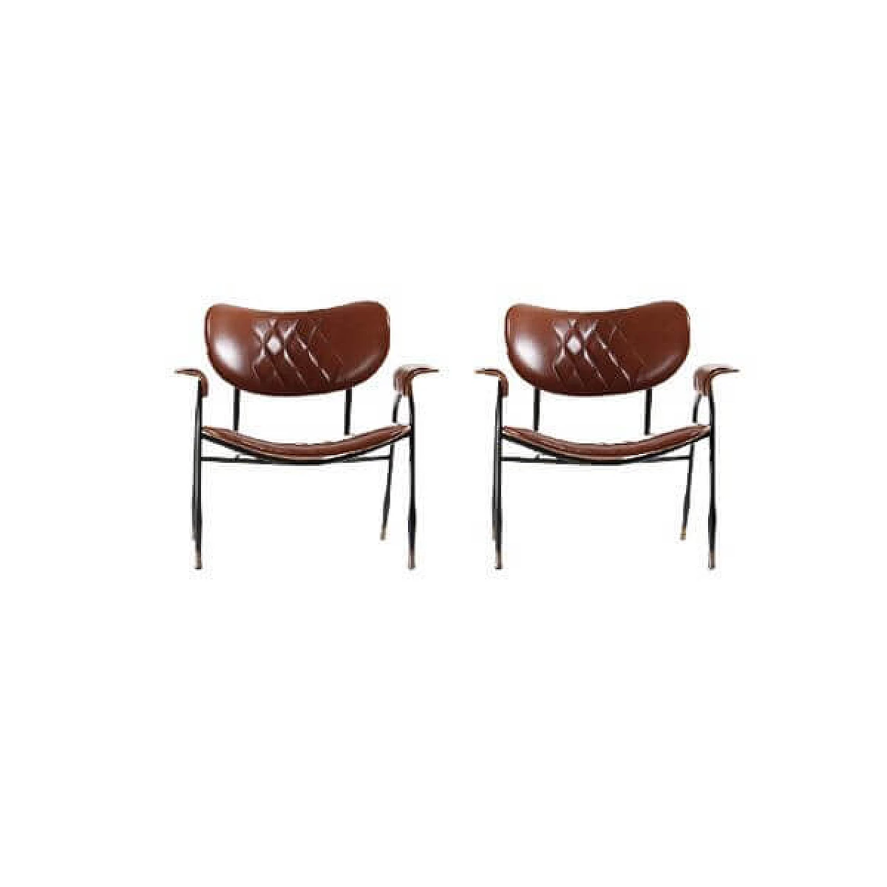 Pair of metal and leatherette armchairs by Gastone Rinaldi for Rima, 1950s 7