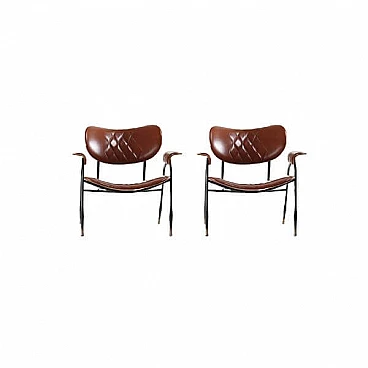 Pair of metal and leatherette armchairs by Gastone Rinaldi for Rima, 1950s