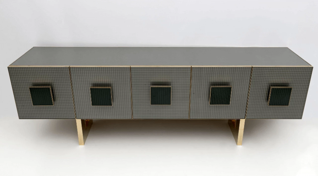 Stained glass and brass sideboard, 1980s 2