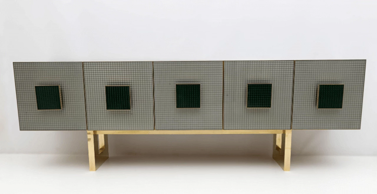 Stained glass and brass sideboard, 1980s 3