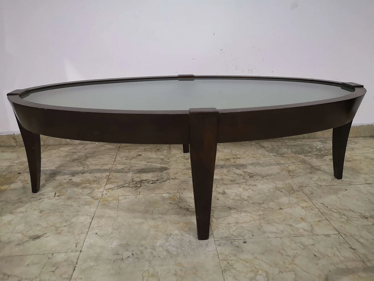 Oval walnut and glass coffee table by Natuzzi, 1970s 2