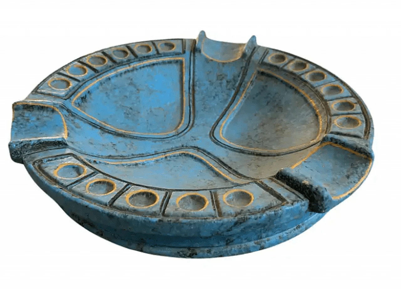 Etruscan-inspired blue and yellow ceramic ashtray by Casucci, 1960s 1