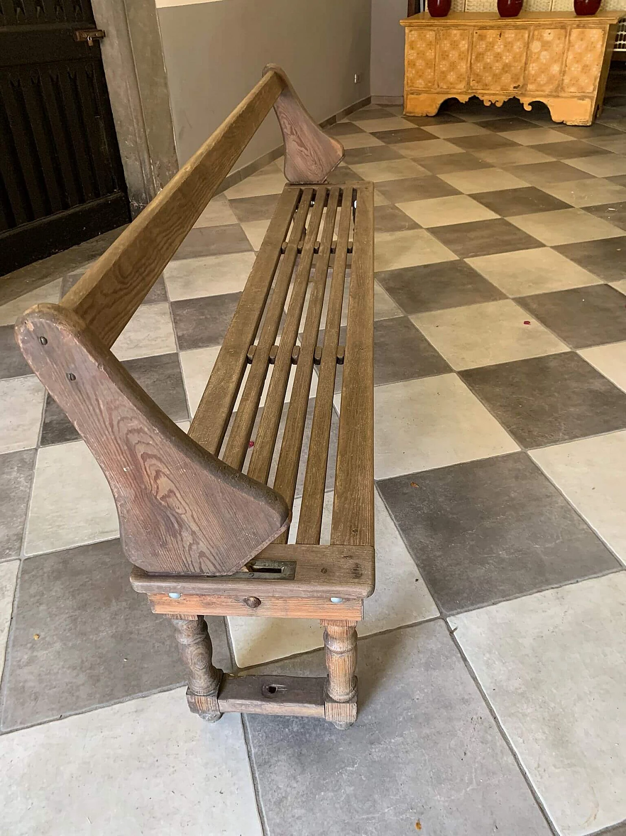 Wooden bench with reclining backrest, early 1900s 5