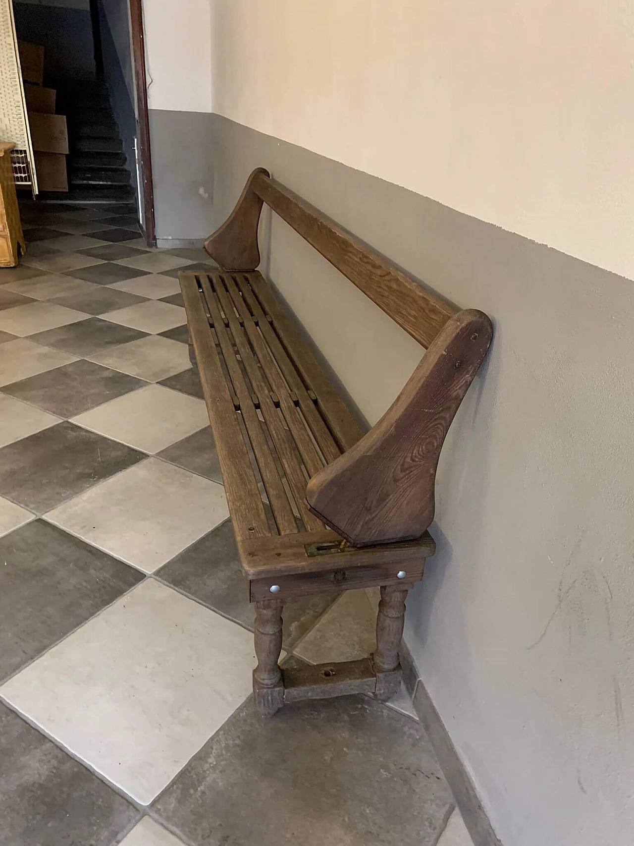 Wooden bench with reclining backrest, early 1900s 6