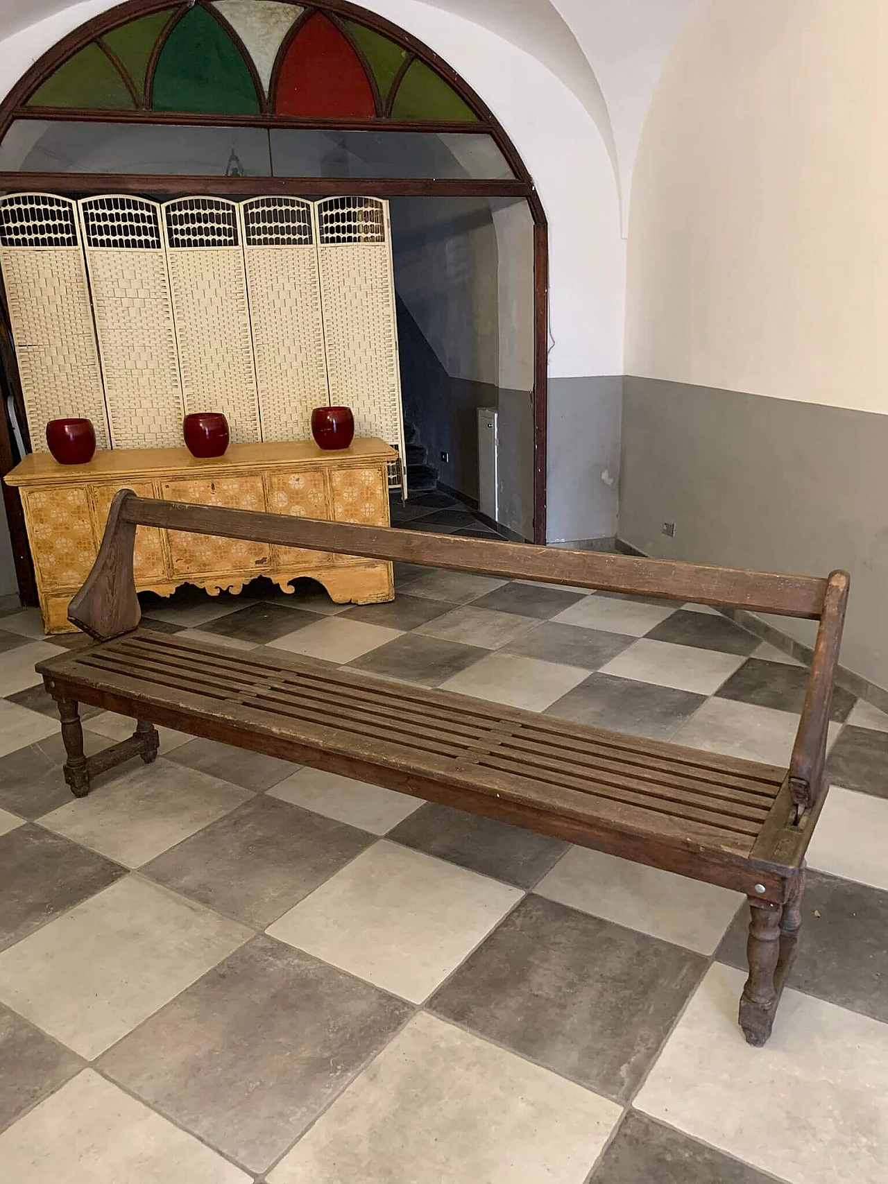 Wooden bench with reclining backrest, early 1900s 10