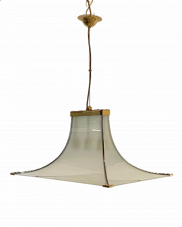 Pagoda chandelier in brass and frosted glass, 1960s