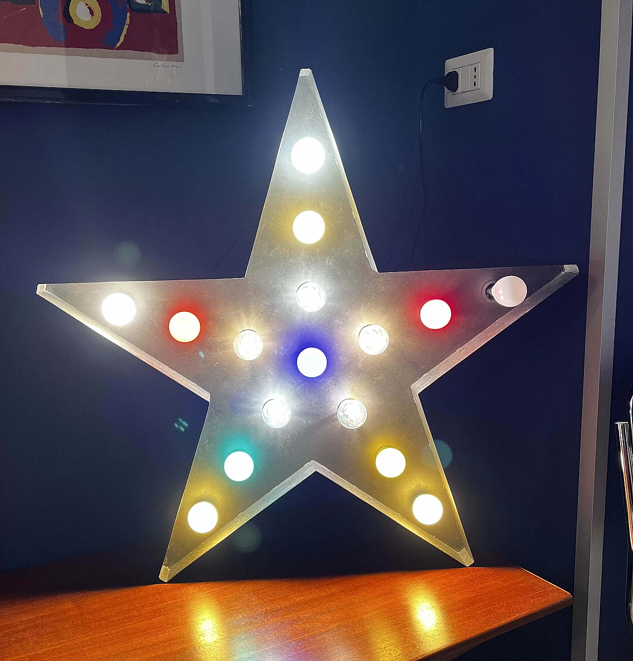 Anthracite gray metal star with lights, 1990s 1