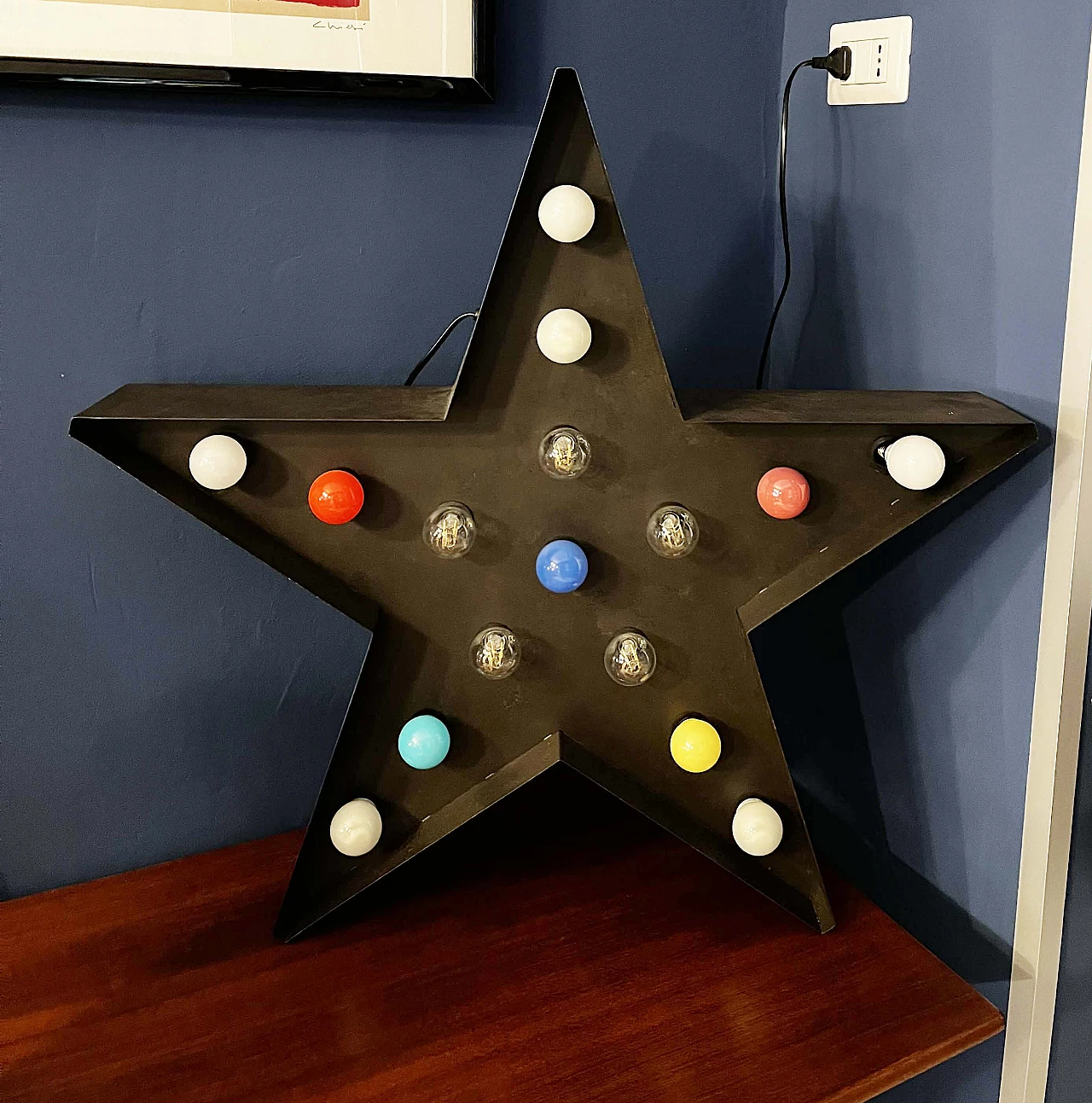 Anthracite gray metal star with lights, 1990s 2