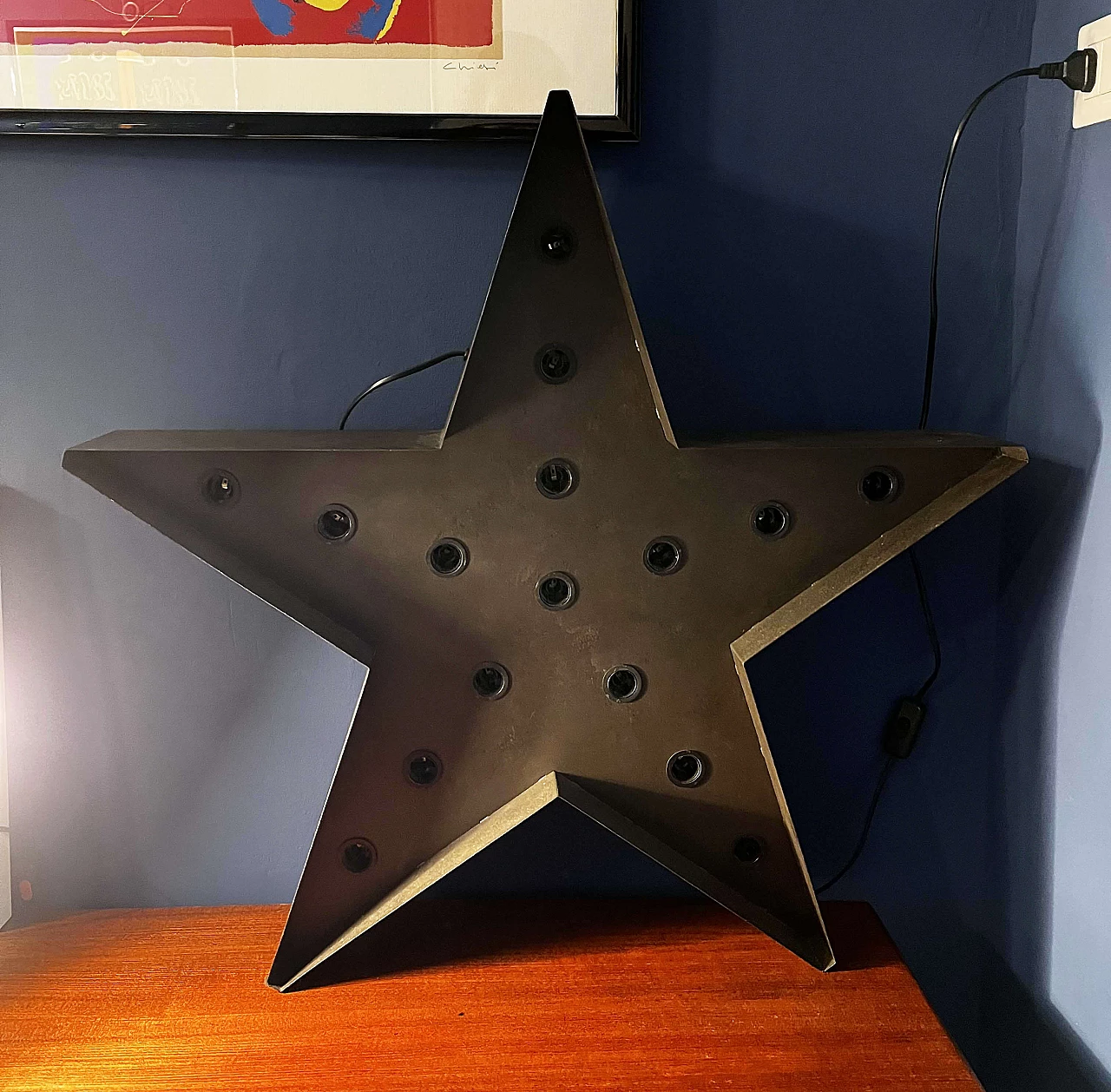 Anthracite gray metal star with lights, 1990s 3