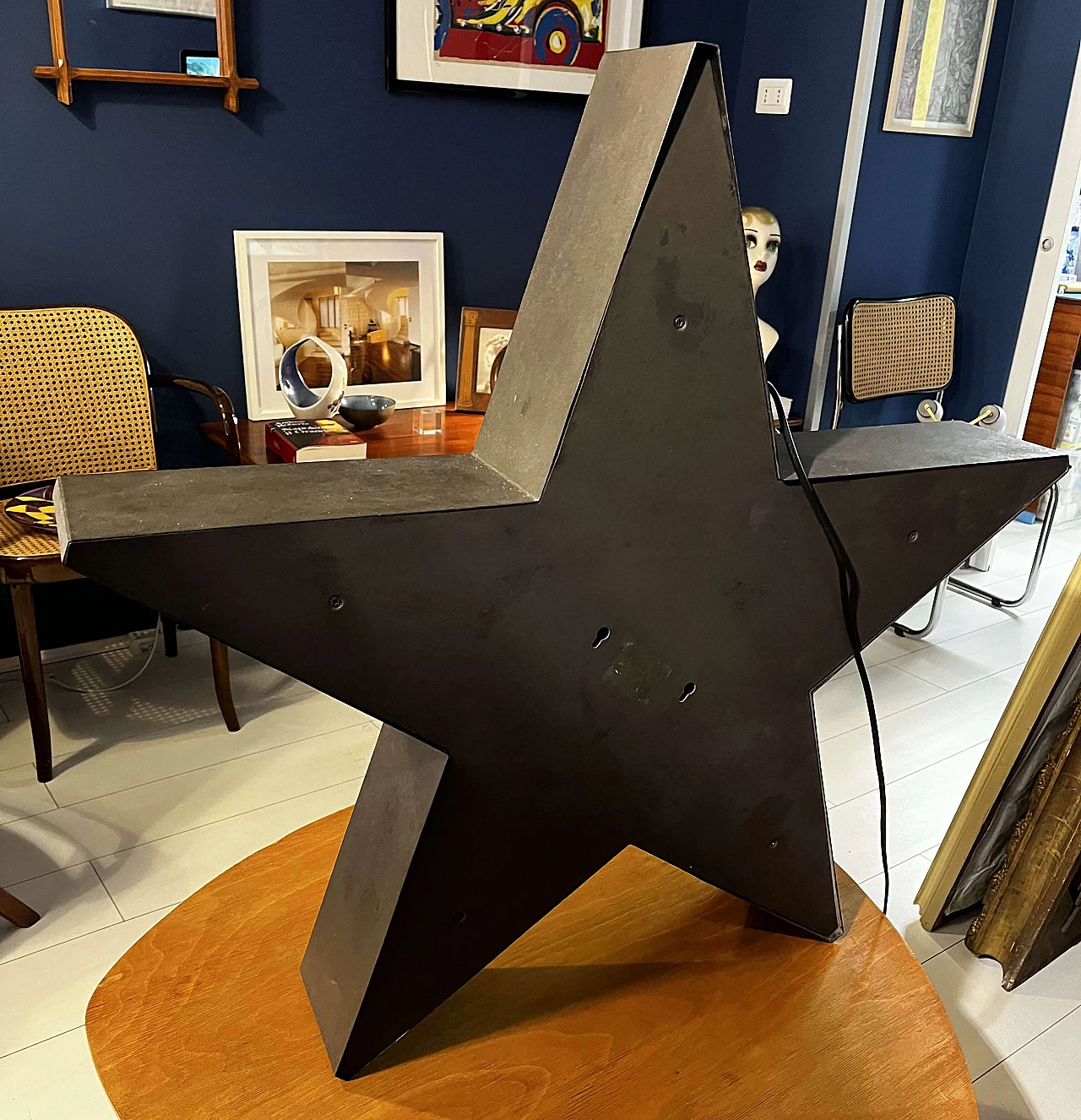 Anthracite gray metal star with lights, 1990s 5