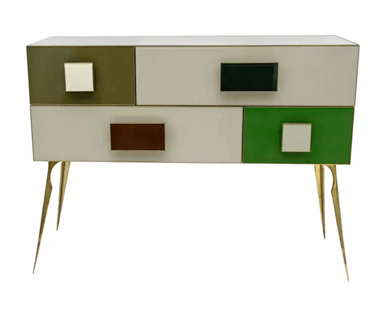 Chest of drawers in coloured glass and brass, 1980s 1