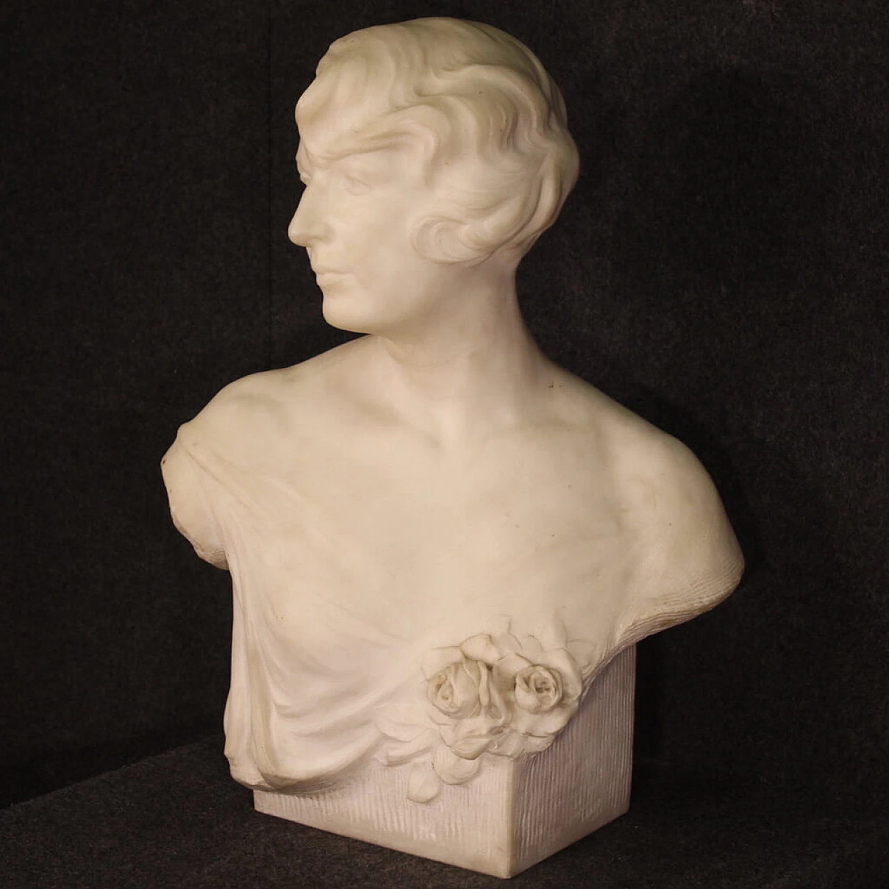 Paul Du Bois, female bust, white marble sculpture, 1930s 2