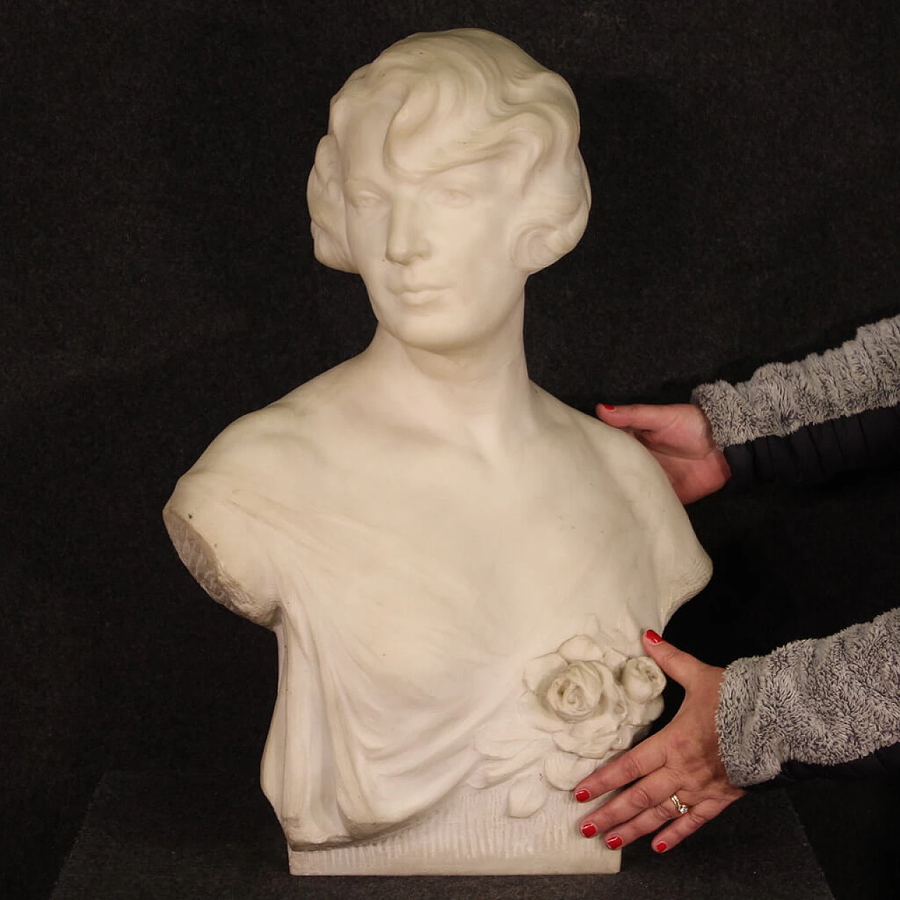 Paul Du Bois, female bust, white marble sculpture, 1930s 3