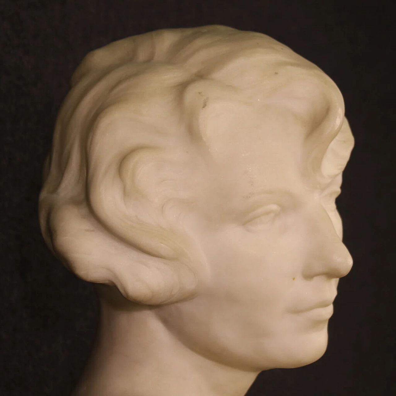 Paul Du Bois, female bust, white marble sculpture, 1930s 4