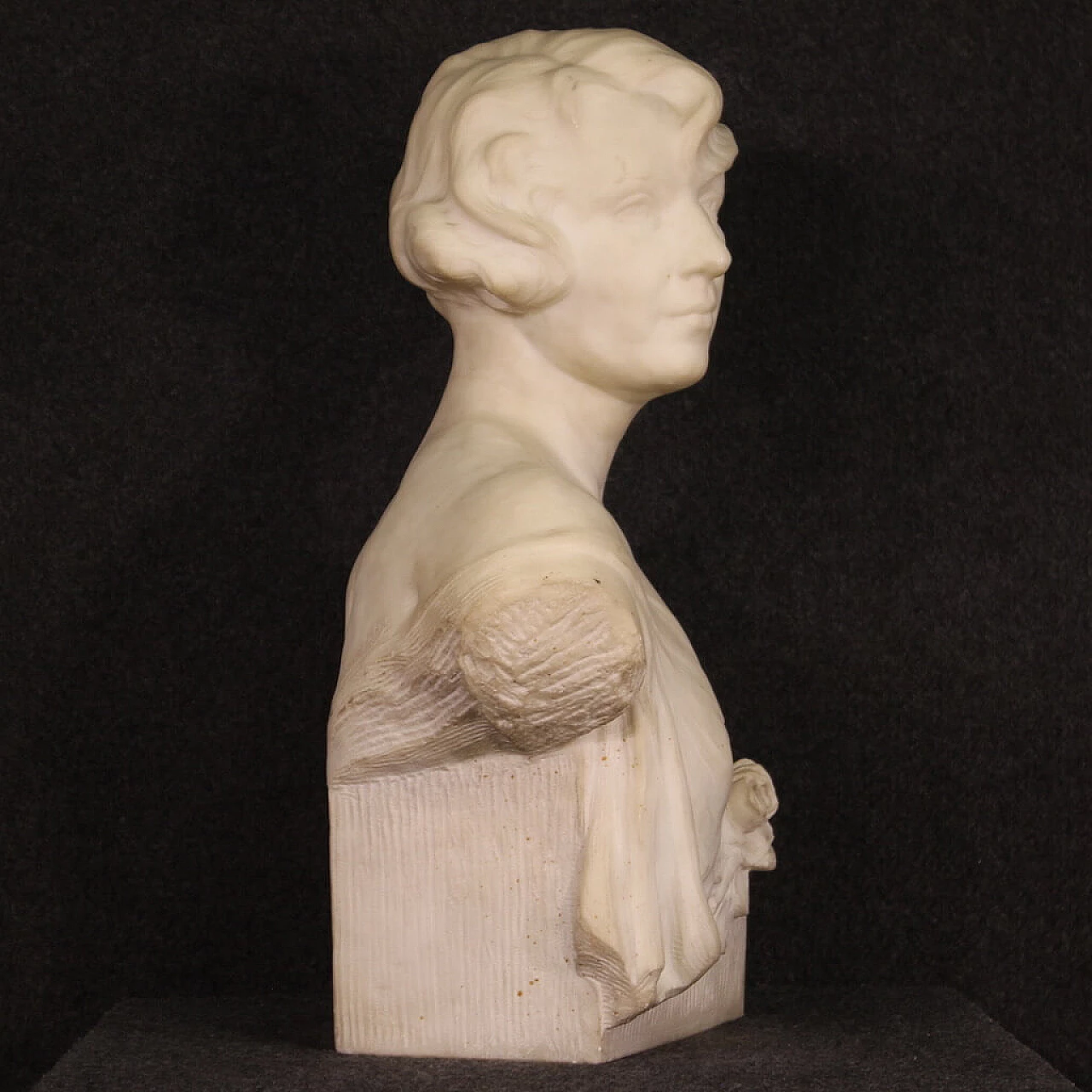 Paul Du Bois, female bust, white marble sculpture, 1930s 7