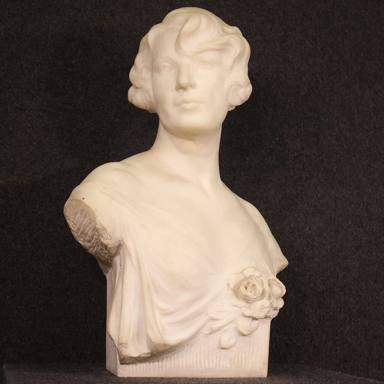 Paul Du Bois, female bust, white marble sculpture, 1930s 9