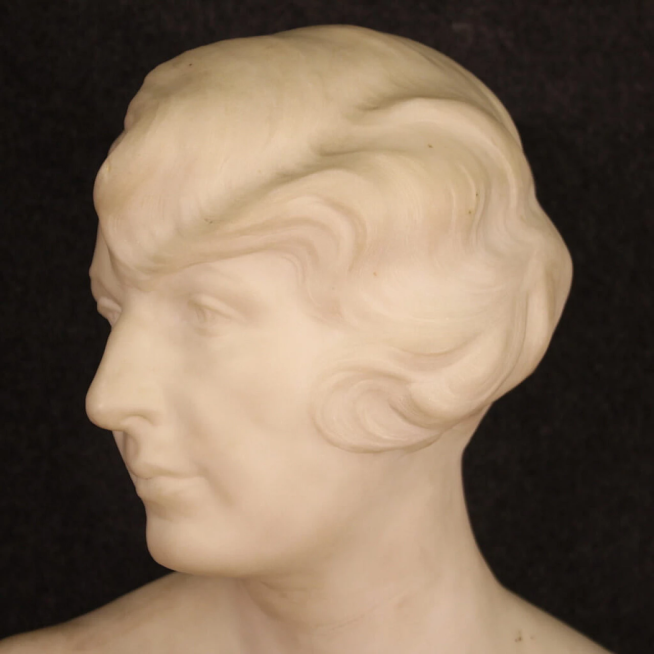 Paul Du Bois, female bust, white marble sculpture, 1930s 11