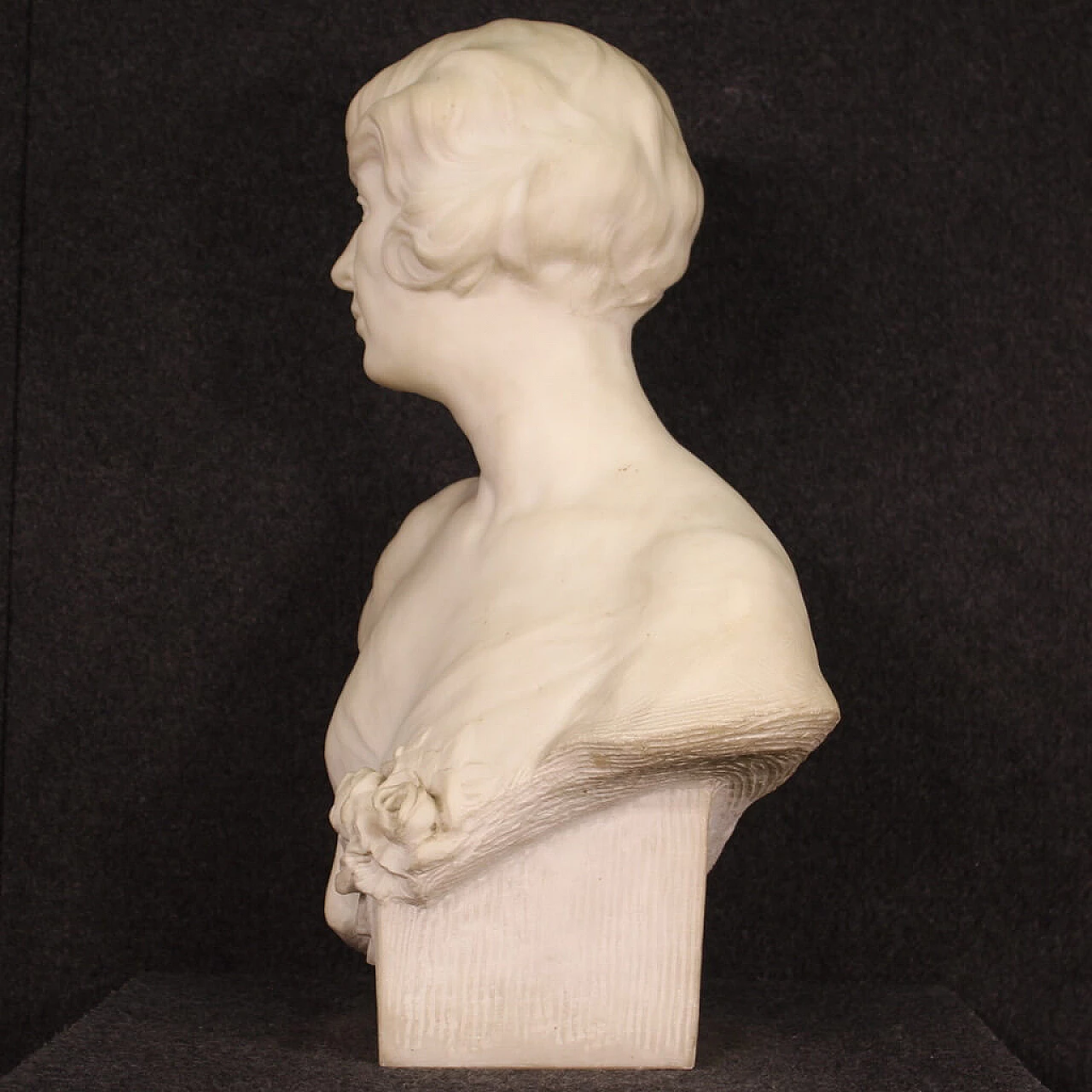 Paul Du Bois, female bust, white marble sculpture, 1930s 12