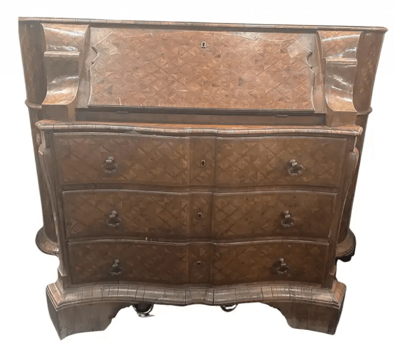 Wooden flap dresser with important Roman inlay, 18th century 1