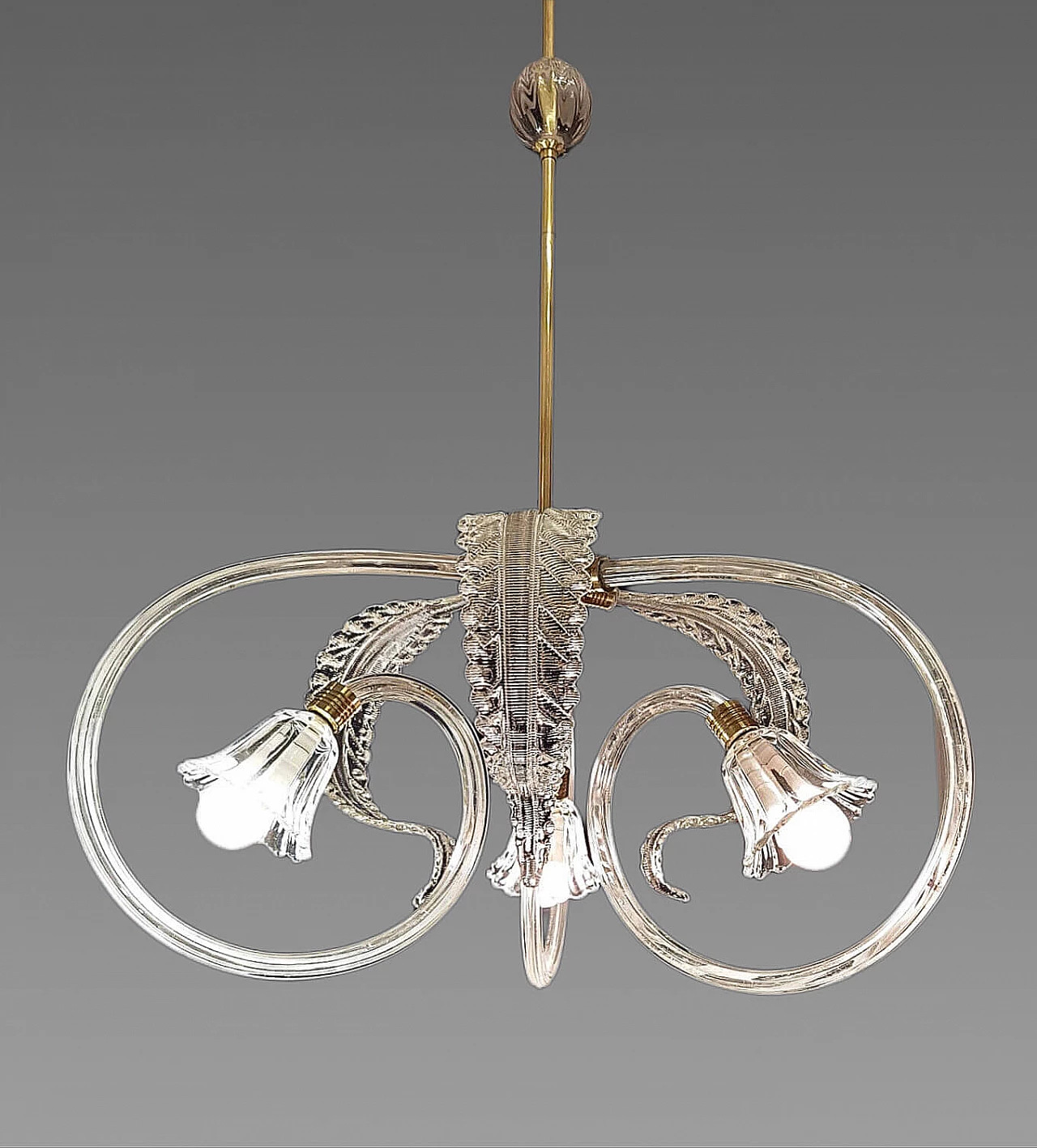 Three-light chandelier attributed to Ercole Barovier for Barovier & Toso, 1940s 1