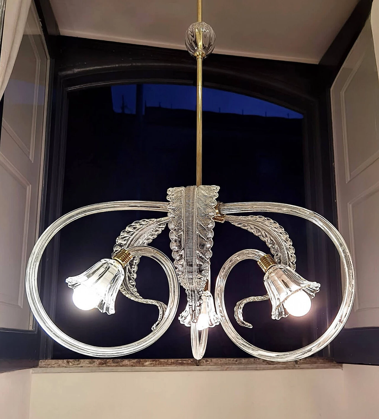 Three-light chandelier attributed to Ercole Barovier for Barovier & Toso, 1940s 2