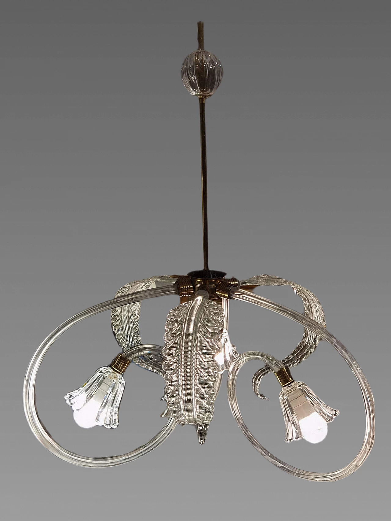 Lampadario a tre luci attribuito a Ercole Barovier per Barovier & Toso, anni '40 3