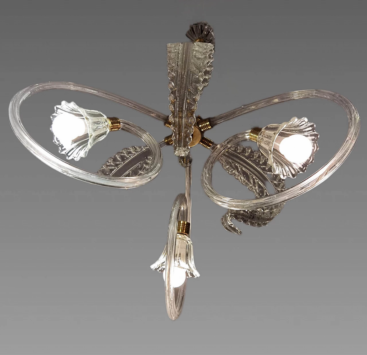 Three-light chandelier attributed to Ercole Barovier for Barovier & Toso, 1940s 4