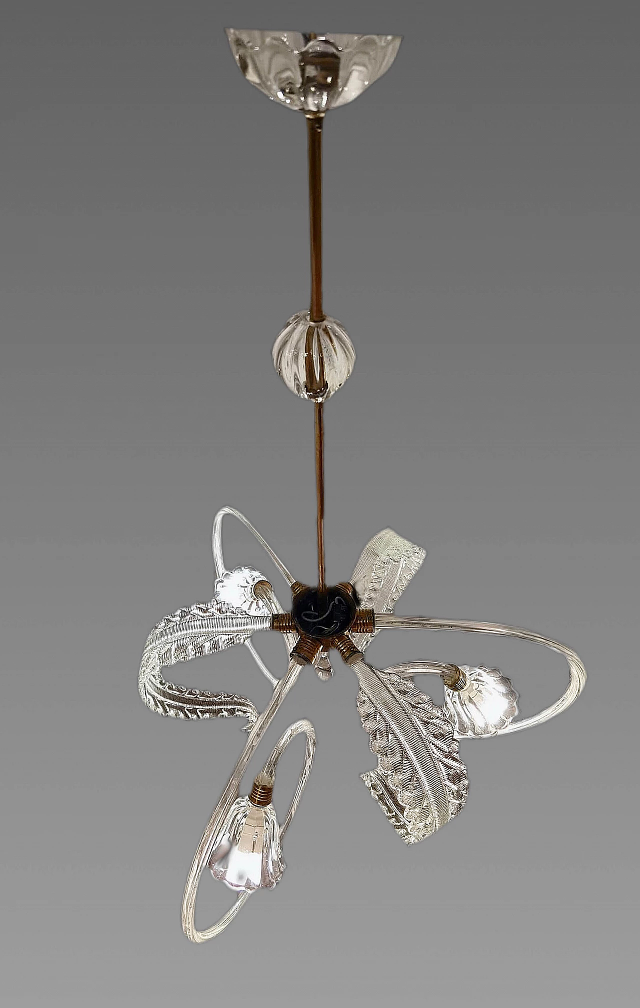 Three-light chandelier attributed to Ercole Barovier for Barovier & Toso, 1940s 6