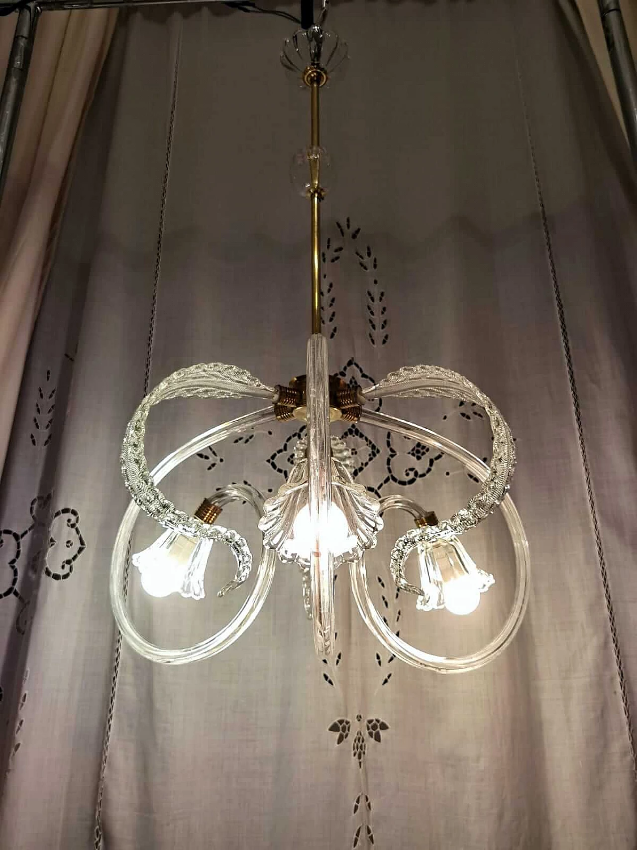 Three-light chandelier attributed to Ercole Barovier for Barovier & Toso, 1940s 9