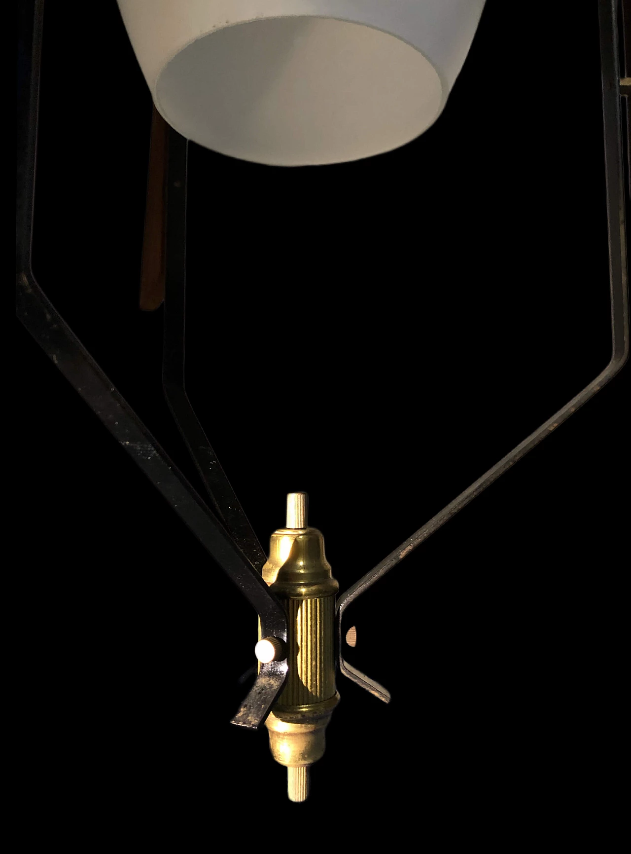 Teak, brass and glass hanging lamp attributed to Stilnovo, 1960s 5