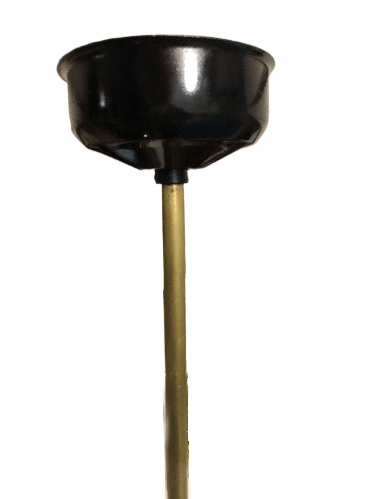 Teak, brass and glass hanging lamp attributed to Stilnovo, 1960s 7