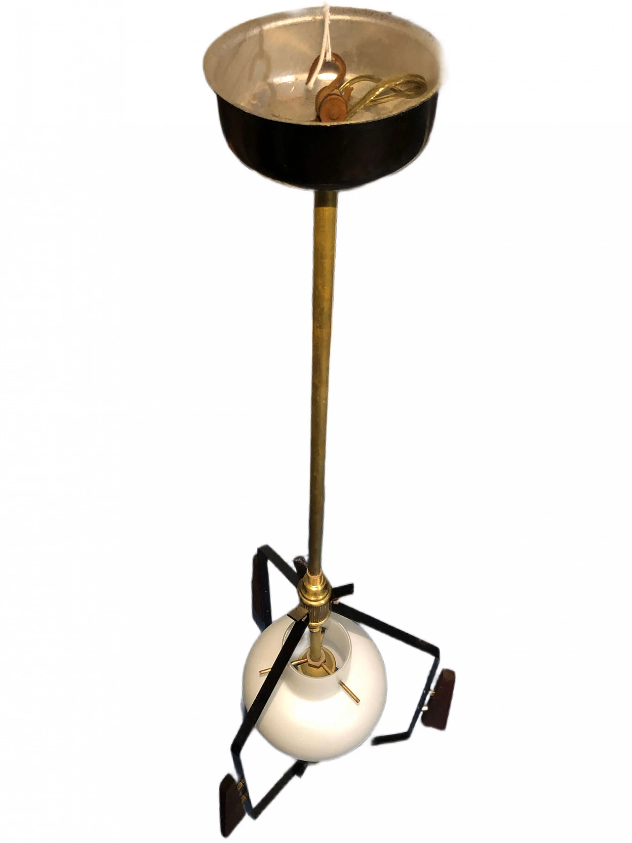 Teak, brass and glass hanging lamp attributed to Stilnovo, 1960s 8