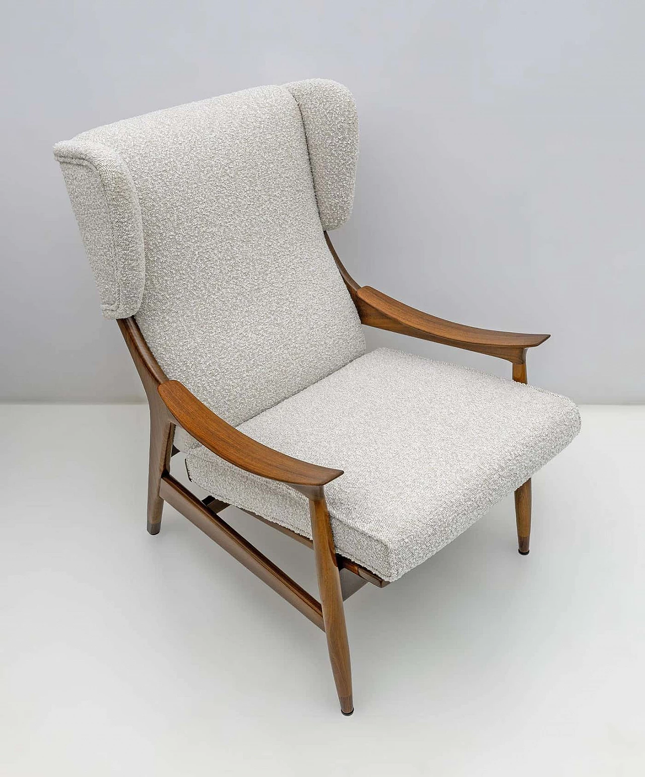 Pair of FM 106 teak and bouclé armchairs by Framar, 1950s 7