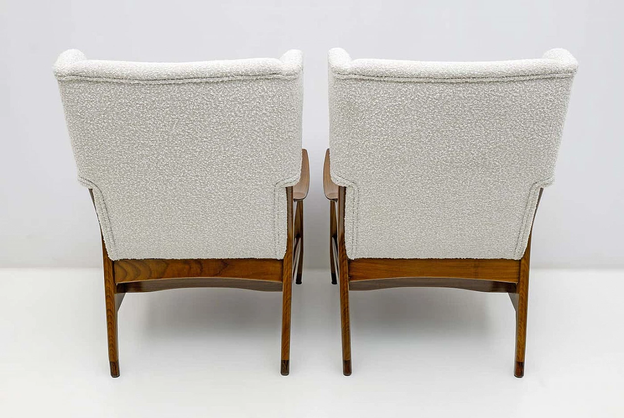 Pair of FM 106 teak and bouclé armchairs by Framar, 1950s 9