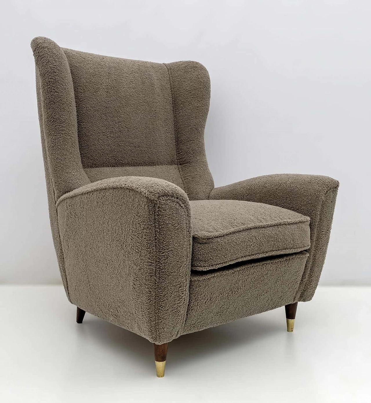 High-backed bouclè armchair in Gio Ponti style by ISA Bergamo, 1950s 2