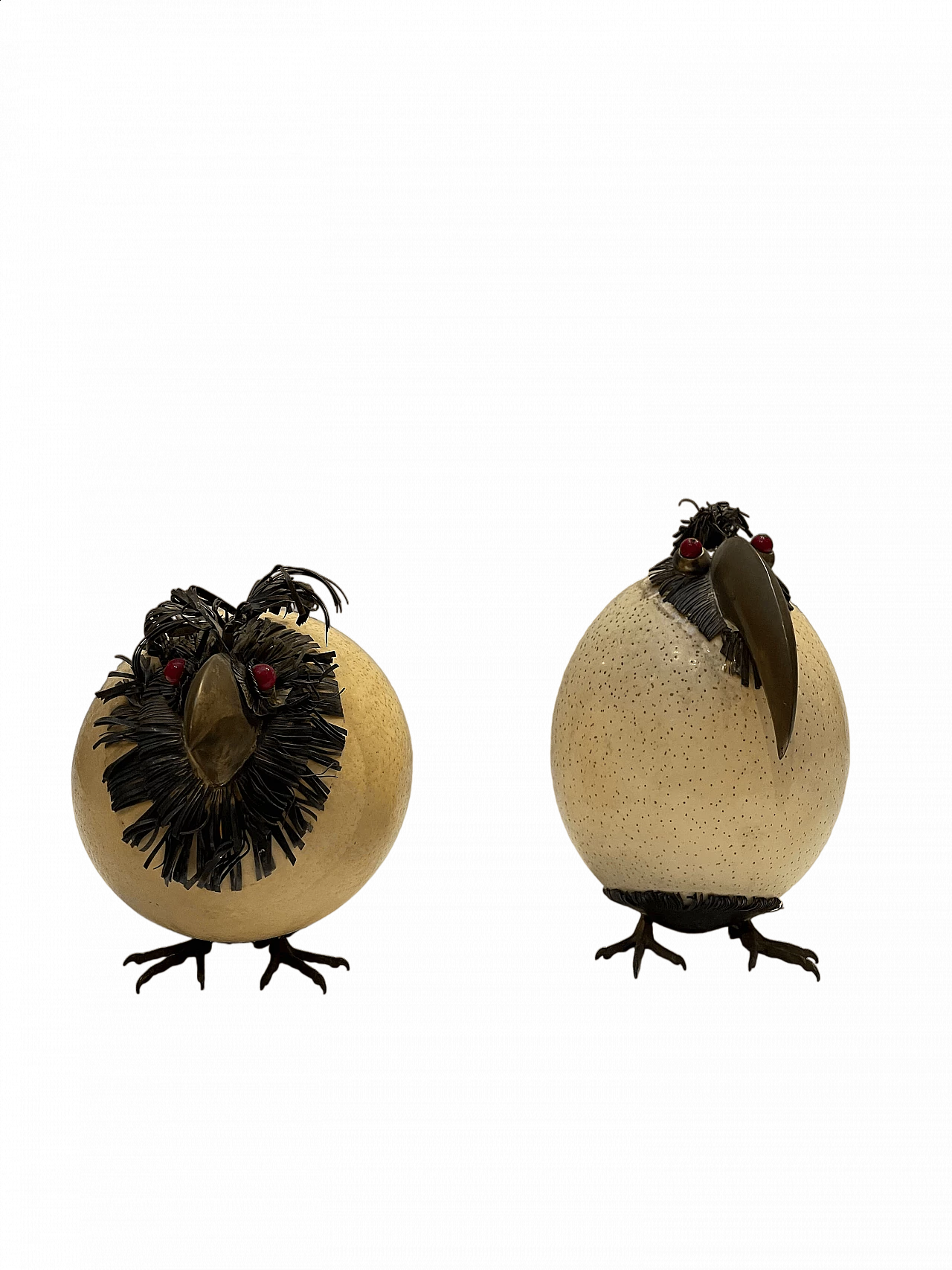Uova di struzzo raffiguranti uccelli caricaturali, fine '800 10