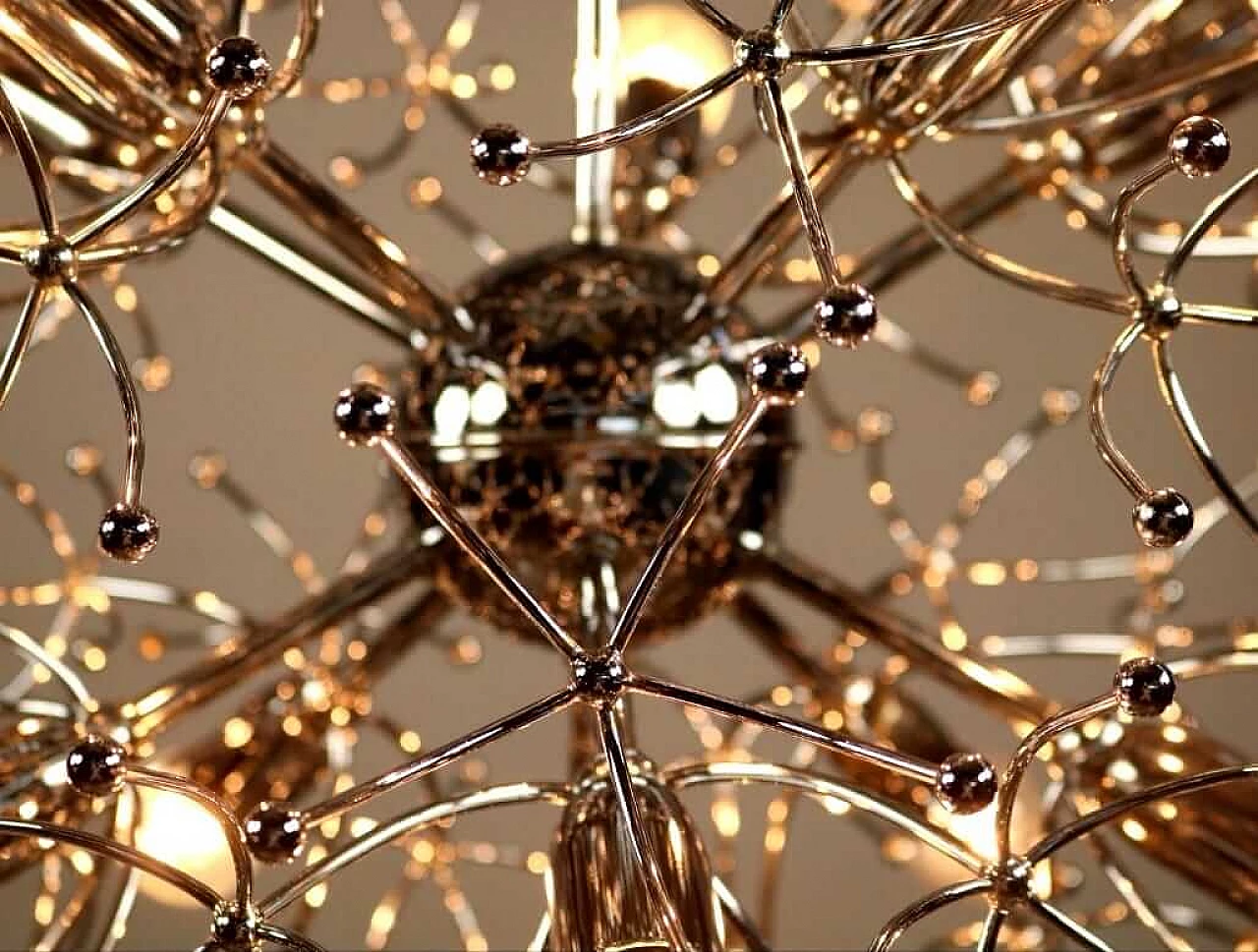 Lampadario Sputnik in ottone cromato di Gaetano Sciolari, anni '70 4